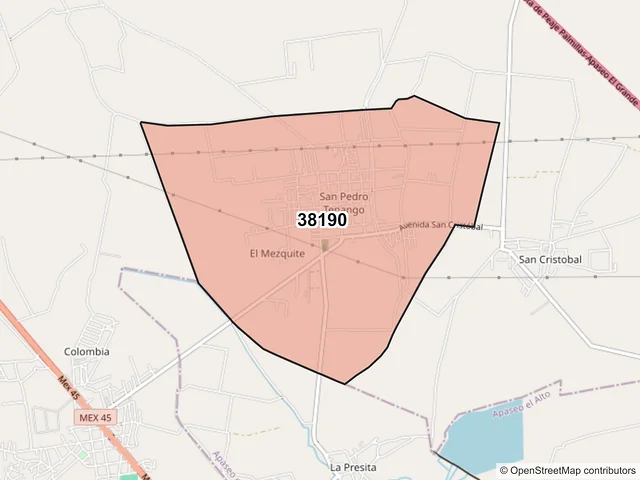 Mapa del código postal 38190, Apaseo el Grande, Guanajuato