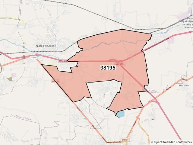 Mapa del código postal 38195, Apaseo el Grande, Guanajuato
