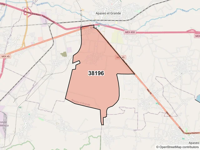 Mapa del código postal 38196, Apaseo el Grande, Guanajuato