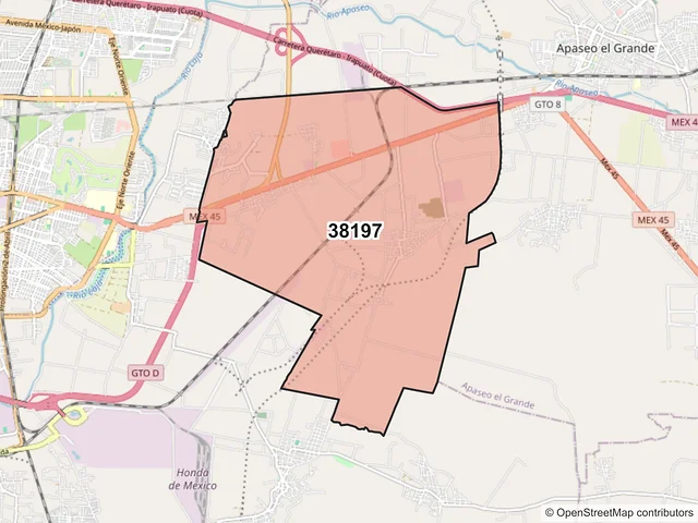 Mapa del código postal 38197, Apaseo el Grande, Guanajuato