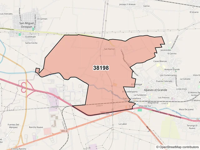 Mapa del código postal 38198, Apaseo el Grande, Guanajuato