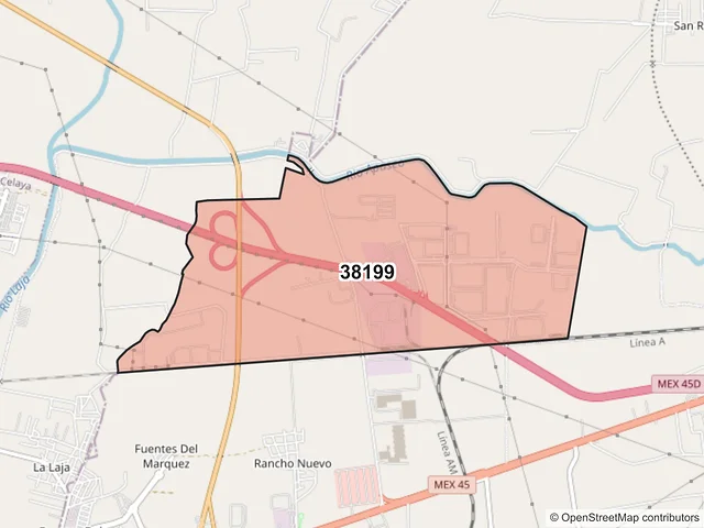 Mapa del código postal 38199, Apaseo el Grande, Guanajuato