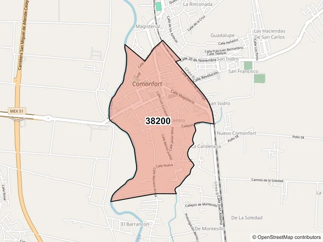 Mapa del código postal 38200, Comonfort, Guanajuato
