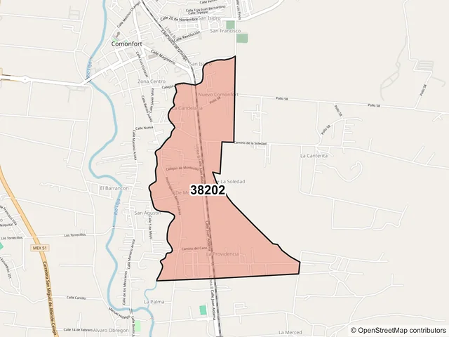 Mapa del código postal 38202, Comonfort, Guanajuato