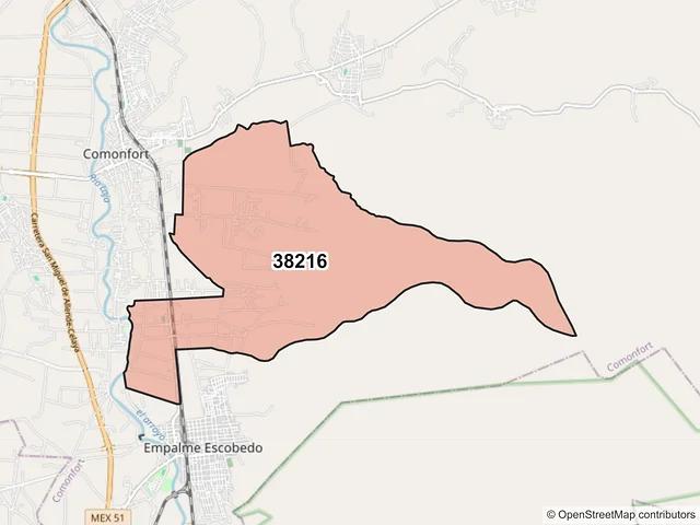 Mapa del código postal 38216, Comonfort, Guanajuato