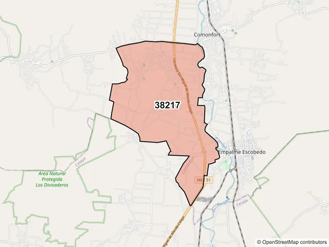 Mapa del código postal 38217, Comonfort, Guanajuato
