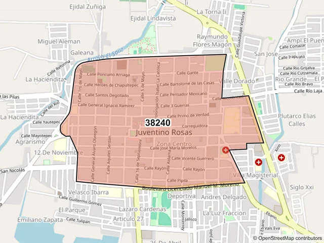 Mapa del código postal 38240, Santa Cruz de Juventino Rosas, Guanajuato