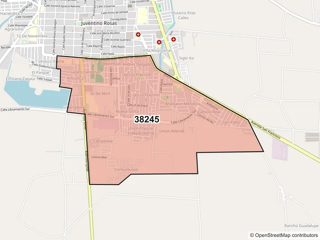 Mapa del código postal 38245, Santa Cruz de Juventino Rosas, Guanajuato