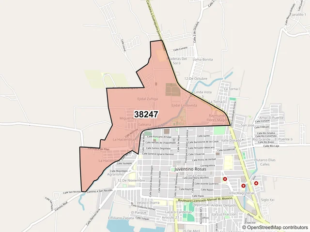 Mapa del código postal 38247, Santa Cruz de Juventino Rosas, Guanajuato