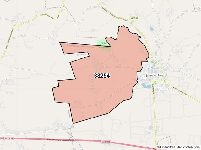 Mapa del código postal 38254, Santa Cruz de Juventino Rosas, Guanajuato