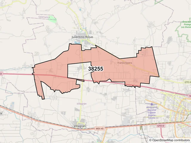 Mapa del código postal 38255, Santa Cruz de Juventino Rosas, Guanajuato