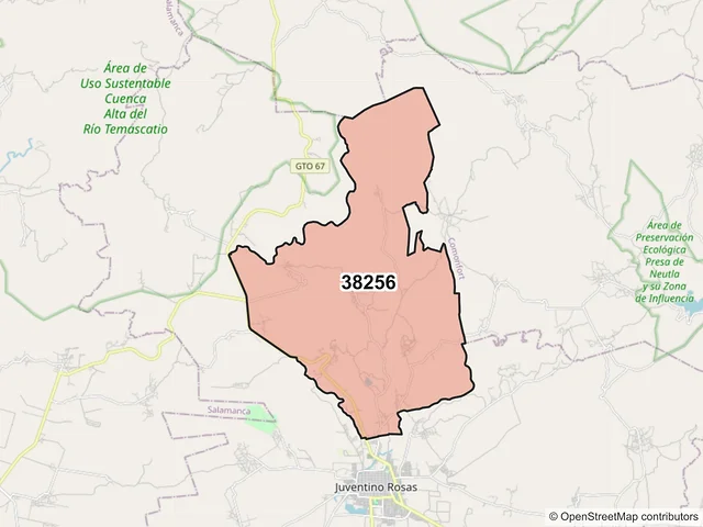 Mapa del código postal 38256, Santa Cruz de Juventino Rosas, Guanajuato