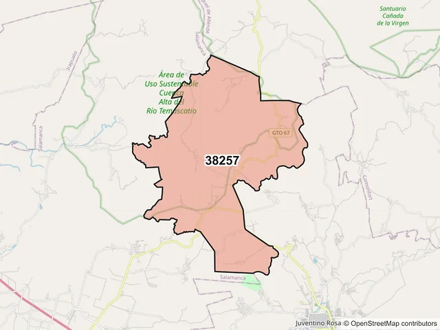 Mapa del código postal 38257, Santa Cruz de Juventino Rosas, Guanajuato