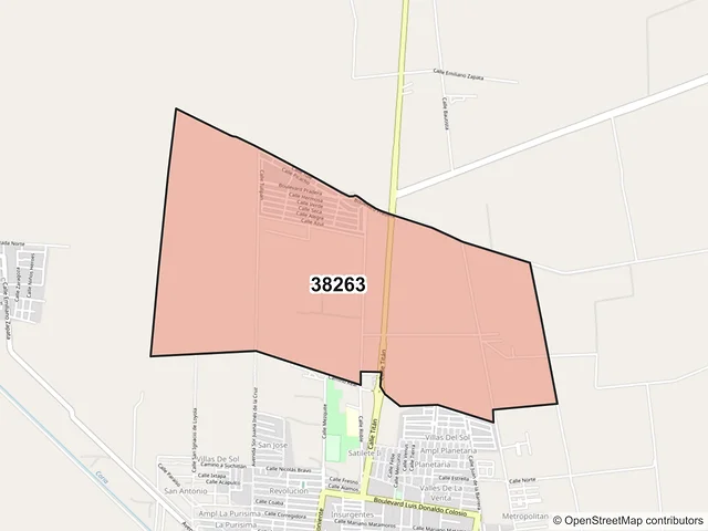Mapa del código postal 38263, Villagrán, Guanajuato