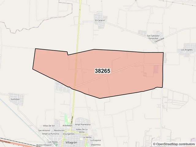 Mapa del código postal 38265, Villagrán, Guanajuato