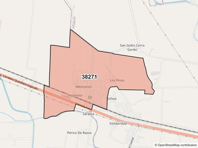 Mapa del código postal 38271, Villagrán, Guanajuato