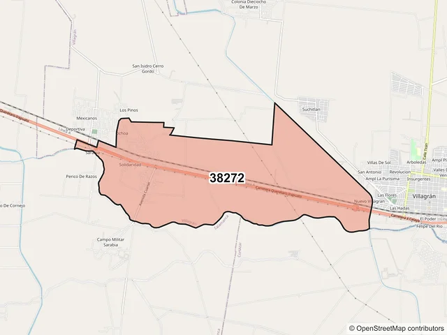 Mapa del código postal 38272, Villagrán, Guanajuato