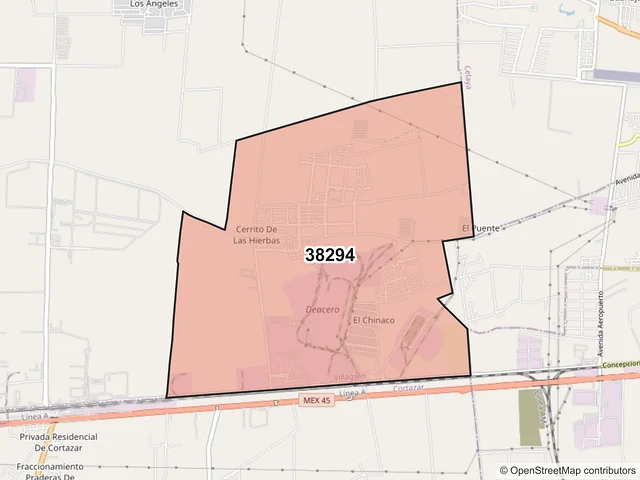 Mapa del código postal 38294, Villagrán, Guanajuato