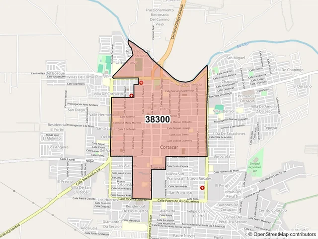 Mapa del código postal 38300, Cortazar, Guanajuato