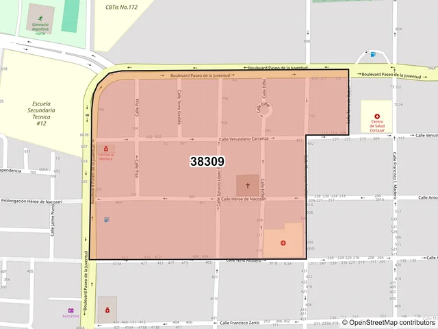 Mapa del código postal 38309, Cortazar, Guanajuato