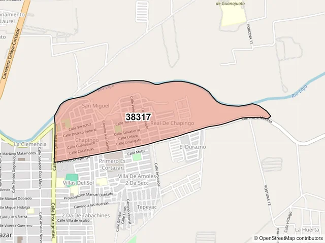 Mapa del código postal 38317, Cortazar, Guanajuato