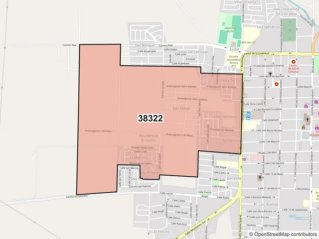 Mapa del código postal 38322, Cortazar, Guanajuato