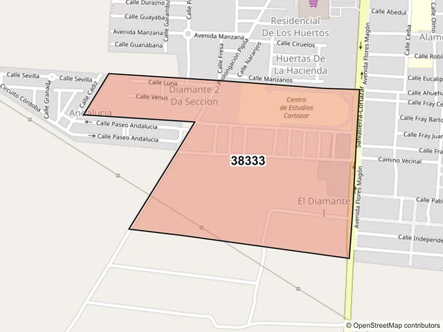 Mapa del código postal 38333, Cortazar, Guanajuato