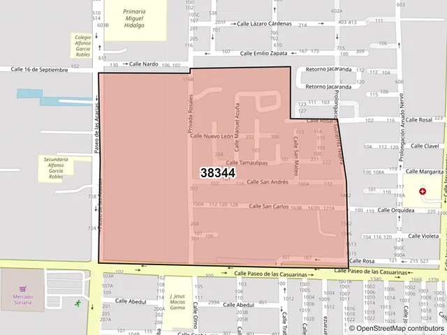 Mapa del código postal 38344, Cortazar, Guanajuato