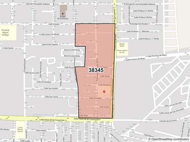 Mapa del código postal 38345, Cortazar, Guanajuato