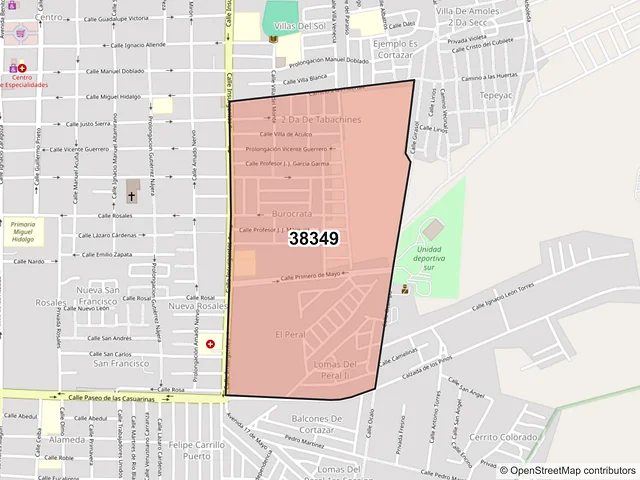 Mapa del código postal 38349, Cortazar, Guanajuato