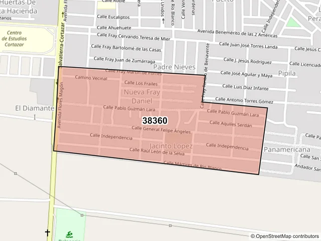 Mapa del código postal 38360, Cortazar, Guanajuato