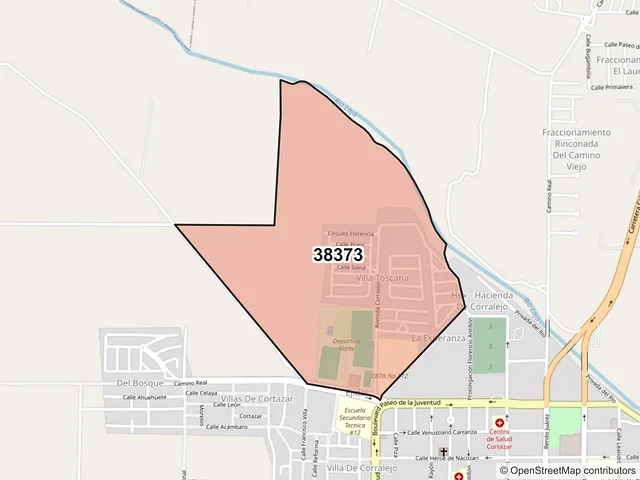 Mapa del código postal 38373, Cortazar, Guanajuato