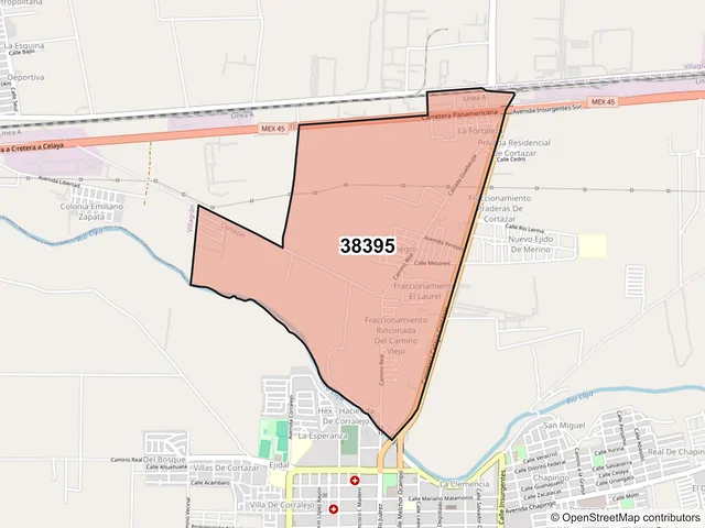 Mapa del código postal 38395, Cortazar, Guanajuato