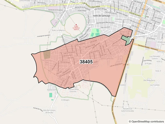 Mapa del código postal 38405, Valle de Santiago, Guanajuato