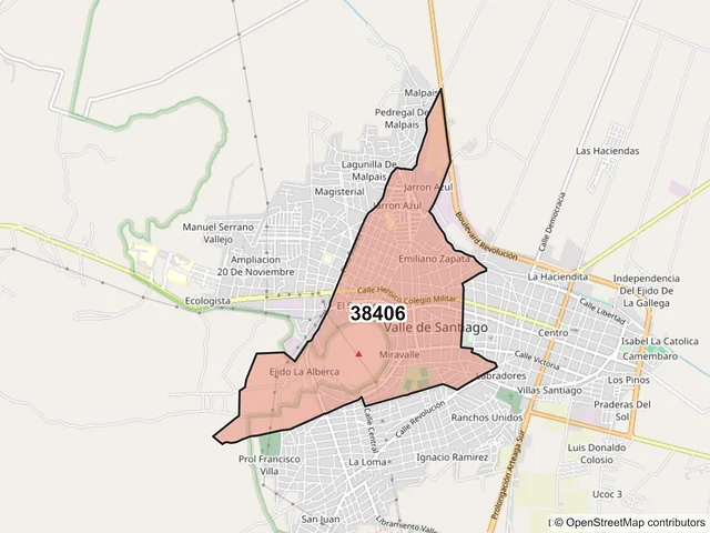 Mapa del código postal 38406, Valle de Santiago, Guanajuato