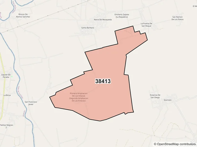 Mapa del código postal 38413, Valle de Santiago, Guanajuato