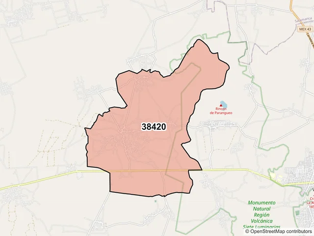 Mapa del código postal 38420, Valle de Santiago, Guanajuato