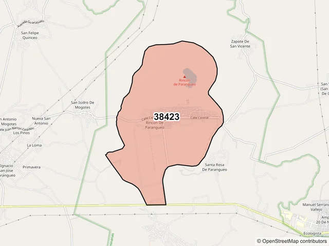 Mapa del código postal 38423, Valle de Santiago, Guanajuato