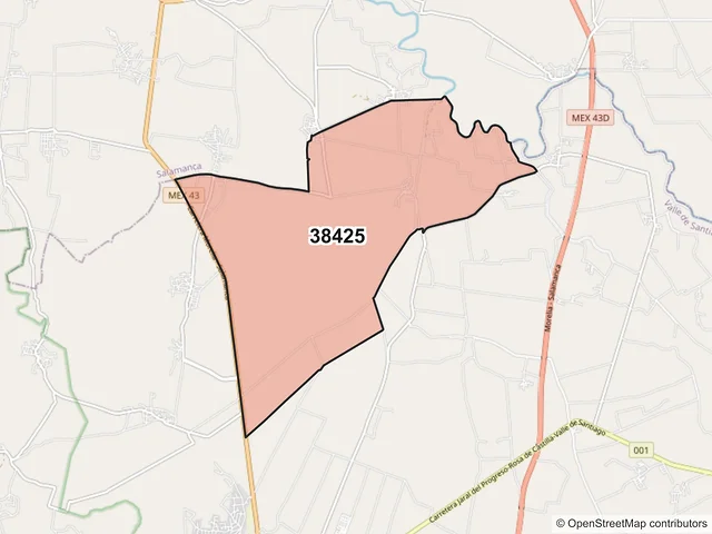 Mapa del código postal 38425, Valle de Santiago, Guanajuato