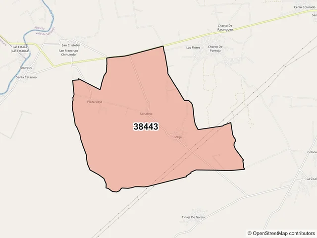 Mapa del código postal 38443, Valle de Santiago, Guanajuato