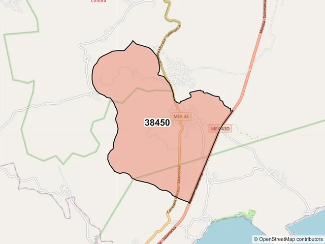Mapa del código postal 38450, Valle de Santiago, Guanajuato