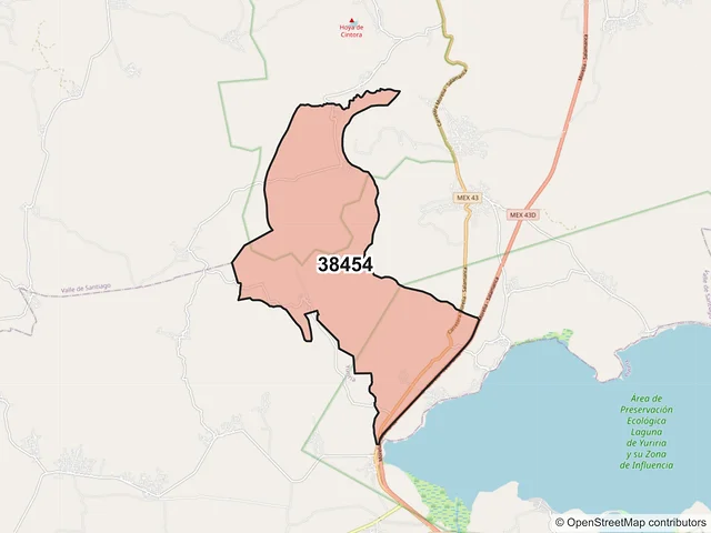 Mapa del código postal 38454, Valle de Santiago, Guanajuato