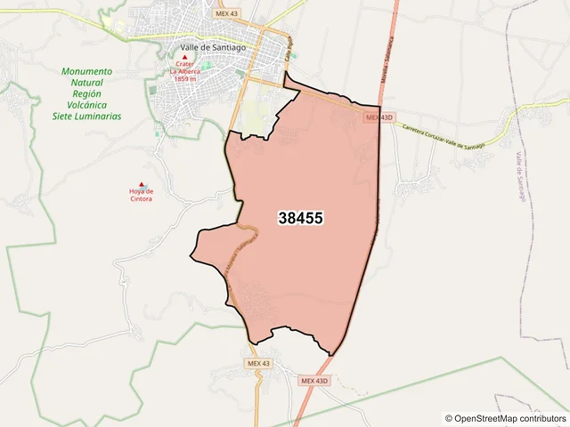 Mapa del código postal 38455, Valle de Santiago, Guanajuato