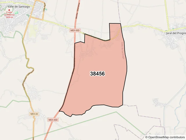 Mapa del código postal 38456, Valle de Santiago, Guanajuato