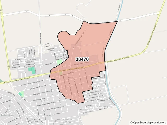 Mapa del código postal 38470, Jaral del Progreso, Guanajuato