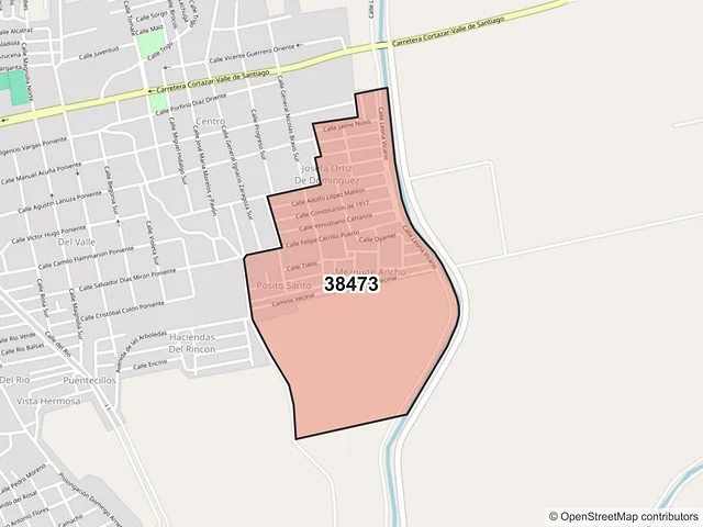 Mapa del código postal 38473, Jaral del Progreso, Guanajuato