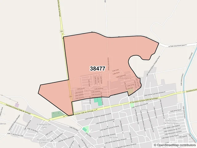 Mapa del código postal 38477, Jaral del Progreso, Guanajuato