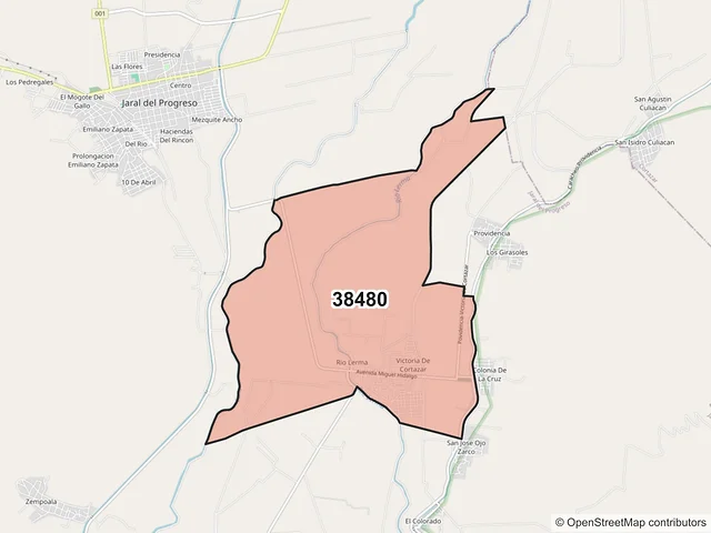 Mapa del código postal 38480, Jaral del Progreso, Guanajuato
