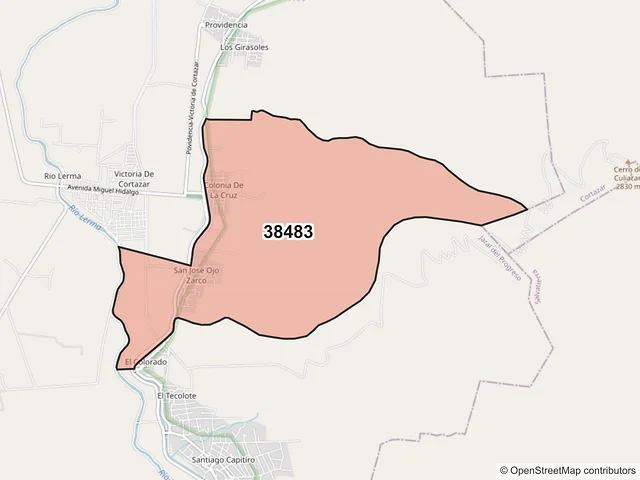 Mapa del código postal 38483, Jaral del Progreso, Guanajuato