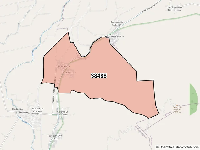 Mapa del código postal 38488, Jaral del Progreso, Guanajuato
